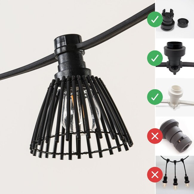 Festoon lighting cable shade in rattan look - Black