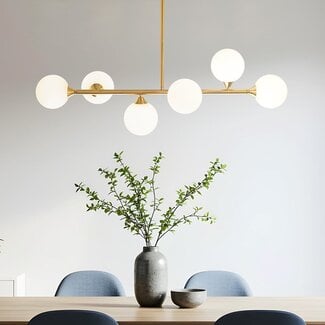 6-light designer ceiling light Aster - gold and frosted glass