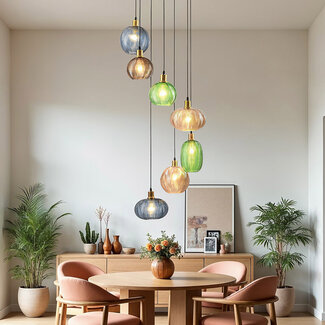 Designer pendant lighting with ribbed glass in various colours - Altair