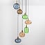7-light designer pendant light Altair with ribbed glass in various colours