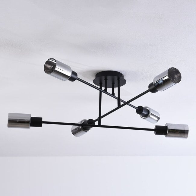 6-light ceiling light Agios - smoked glass and black