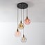 4-light pendant light Liya - with red, smoked, amber and pink glass
