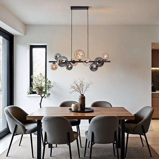 10-light pendant light Deka - black with amber and smoked glass