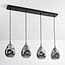 4-light pendant light Faliste - black with smoked glass