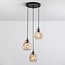 3-light pendant light Lainas - black with amber glass