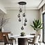 7-light pendant light Hollister - black with smoked grey glass