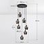 7-light pendant light Hollister - black with smoked grey glass