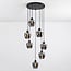 7-light pendant light Hollister - black with smoked grey glass