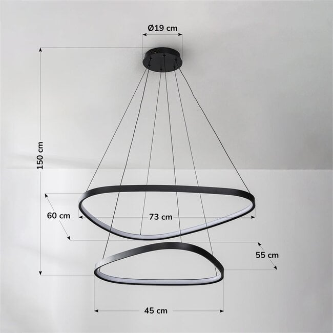 3-step dimmable pendant light Nivara - double LED rings in black