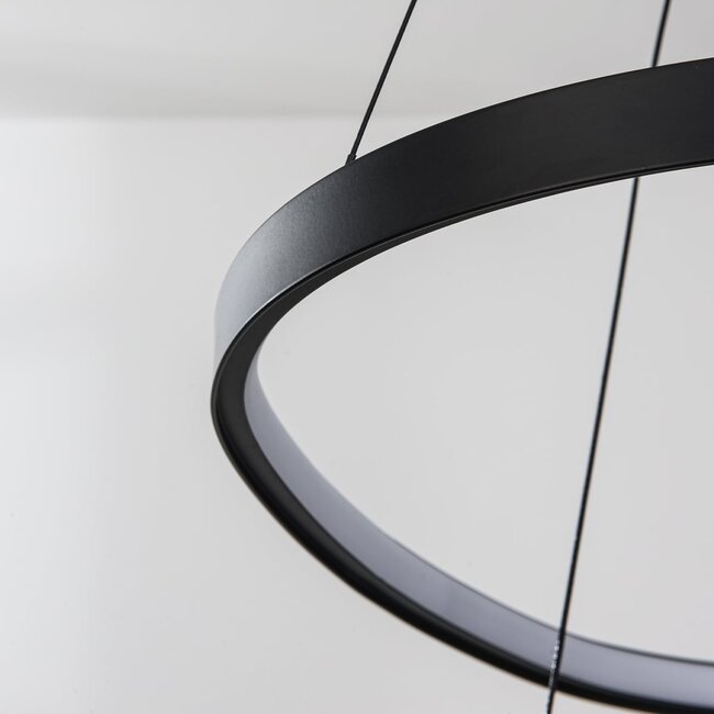 3-step dimmable designer pendant light Nivara with double LED rings in black