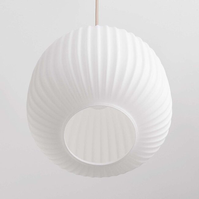 3-light pendant light Meliora - beige with ribbed opal white glass