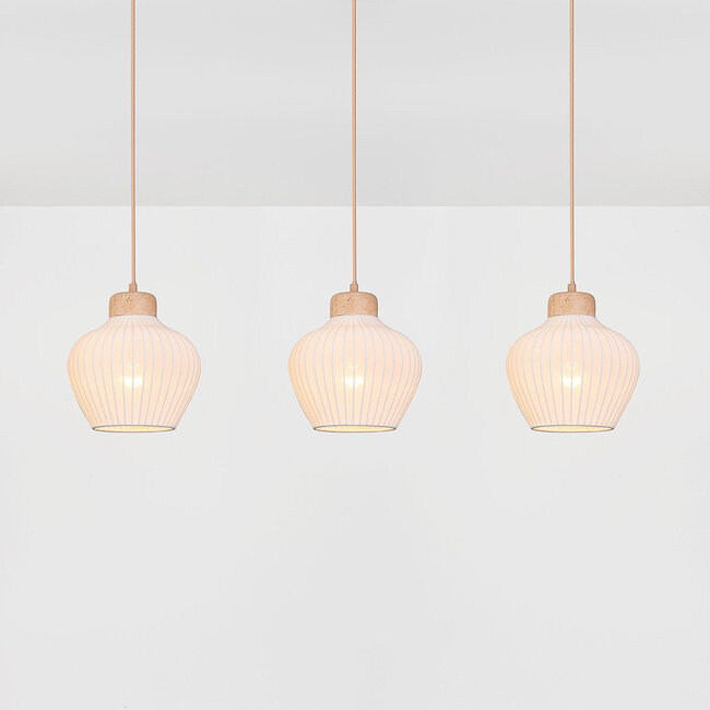3-light Carru pendant light with fabric shades and travertine (natural stone)