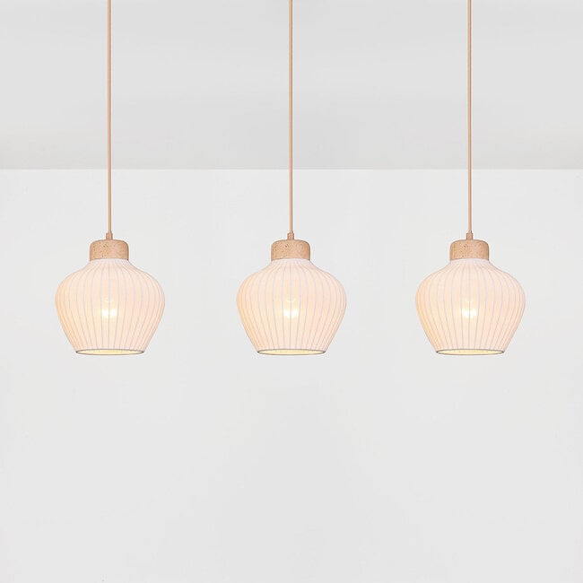 3-light pendant lamp Carru with fabric shades and travertine (natural stone)