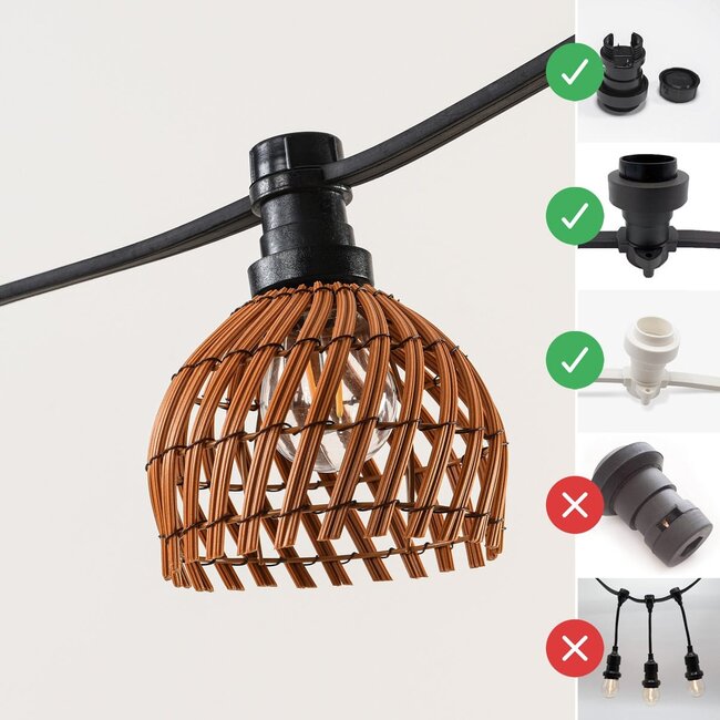 Festoon shade with a rattan look in dark wood colour