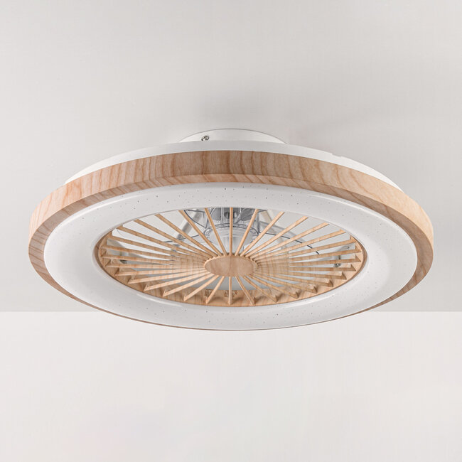 Ceiling fan Starry with adjustable colour temperature and star effect - wood look