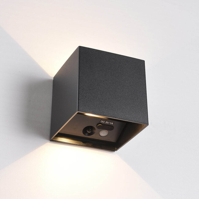 Rechargeable outdoor wall light Arden with motion sensor black integrated LED
