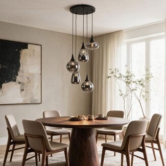 Loua 5-light pendant light - black with smoked glass