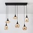 6-light pendant light Loic - black with amber glass