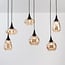 6-light pendant light Loic - black with amber glass
