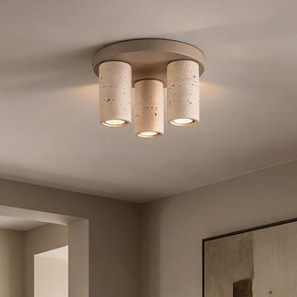 Cova ceiling light with three spotlights in travertine look - sand beige