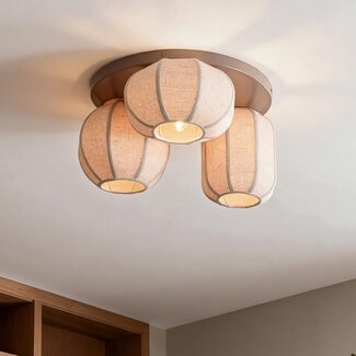 Florina ceiling light with 3 beige linnen kappen - taupe