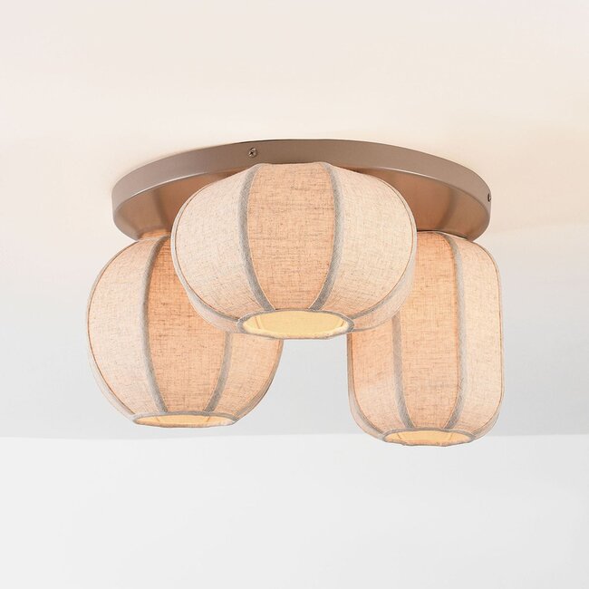 Florina ceiling light with 3 beige linnen kappen - taupe