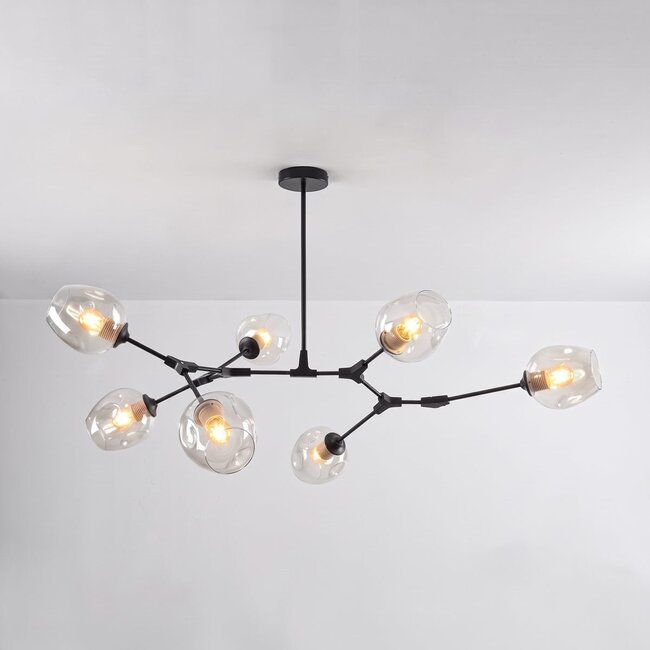 7-light pendant light Philip - clear glass and black