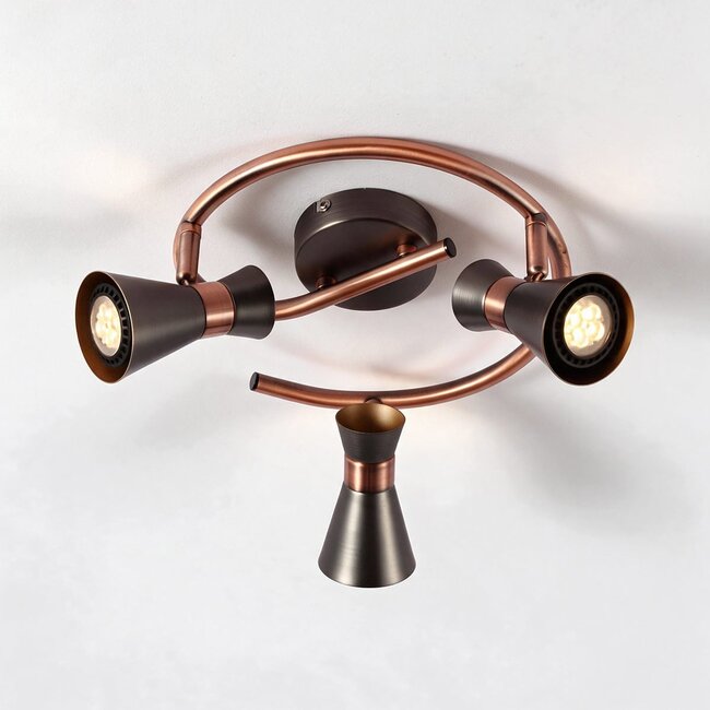 Ceiling lamp Rose, 3-light, copper with black spotlights