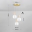 3-light pendant lamp Vesso with opal-white glass shades and travertine
