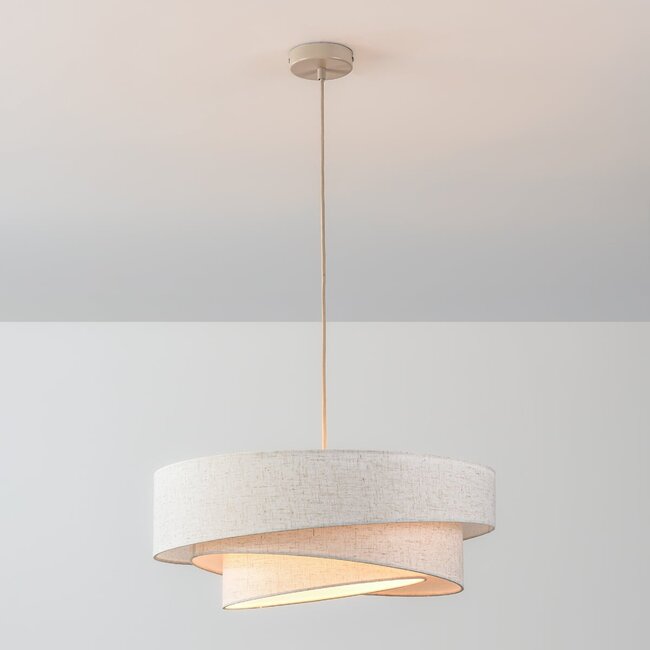 3-light pendant light Nerai - beige with layered linen shades