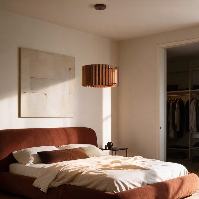 Vyra pendant light with wooden shade - walnut
