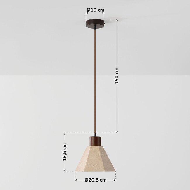 Petra pendant light in travertine and wood - brown