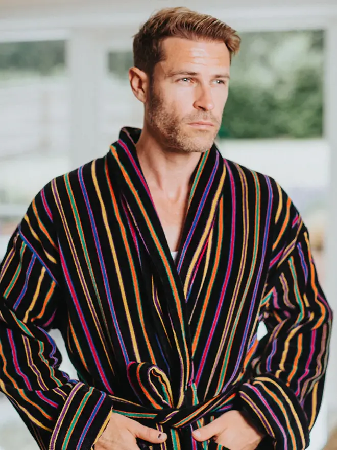 luxury men's dressing gowns uk Mens Plain Blue Dressing Gown | Brushed Cotton | Made in UK