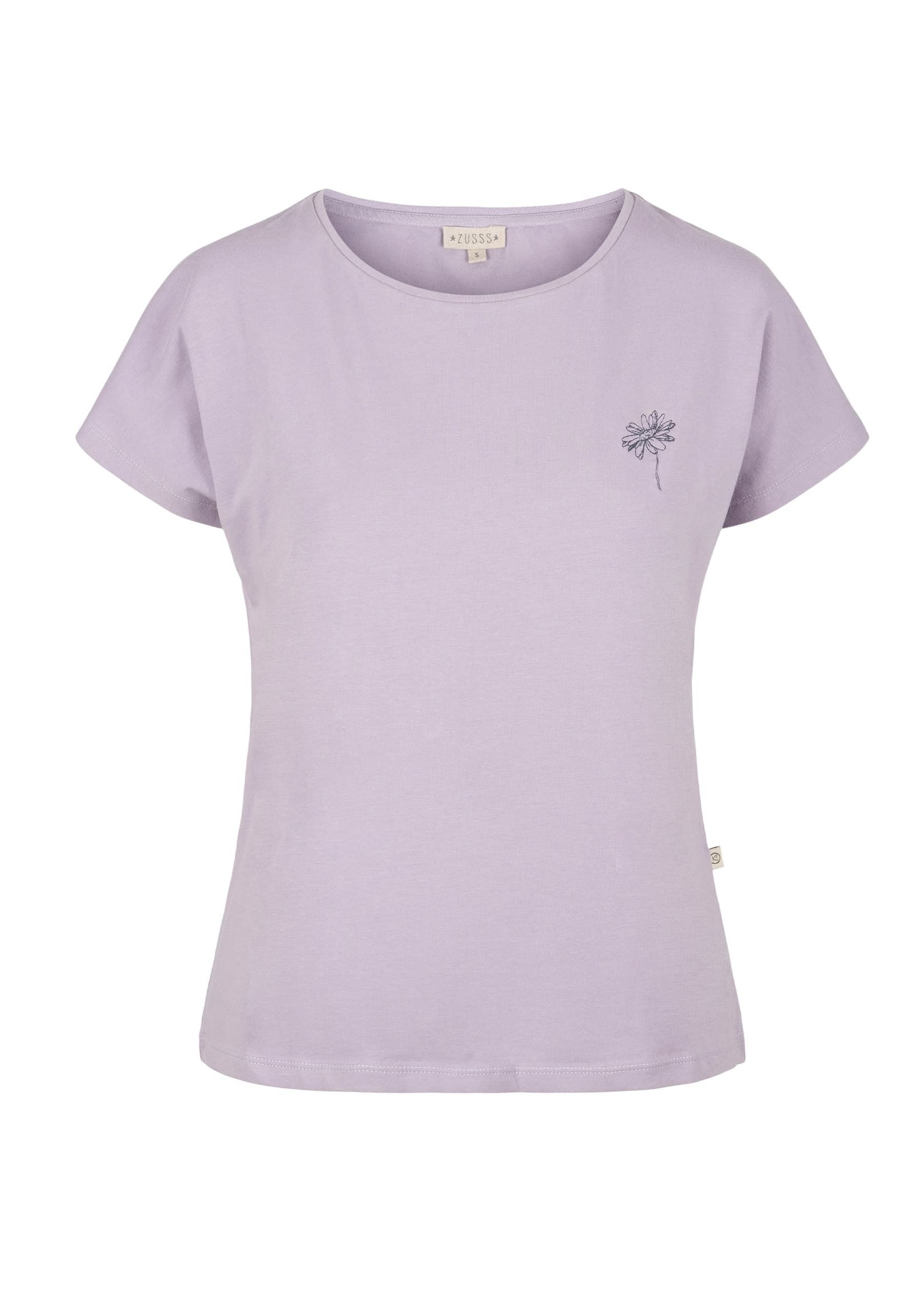 ZUSSS basic t-shirt met ronde hals bloemetje lila