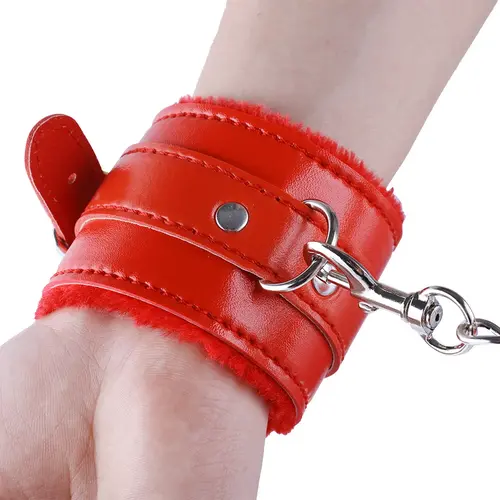 Padded handcuffs Bed cuffs with chain Red