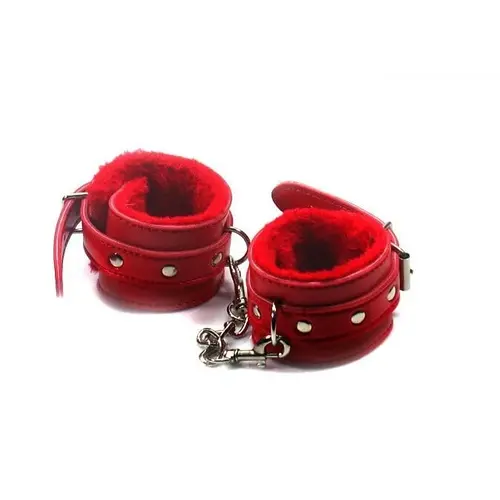 Padded handcuffs Bed cuffs with chain Red