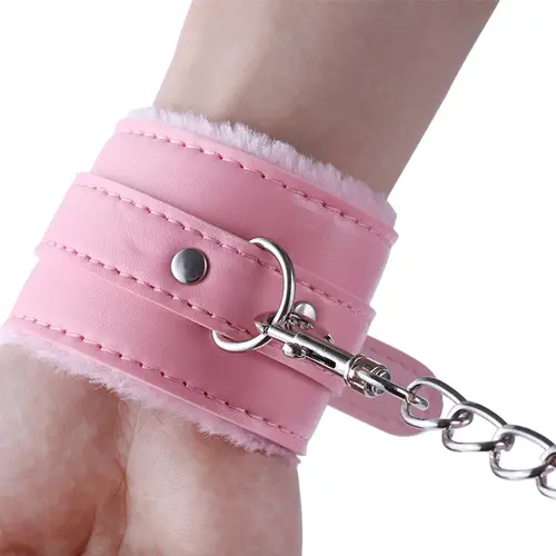 Gepolsterte Handschellen Bettfesseln mit Kette Rosa