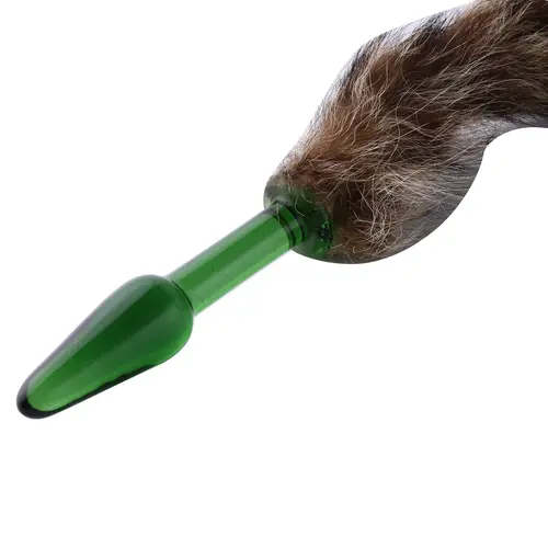 Fluffy Butt Plug Vossen staart Groene glazen plug