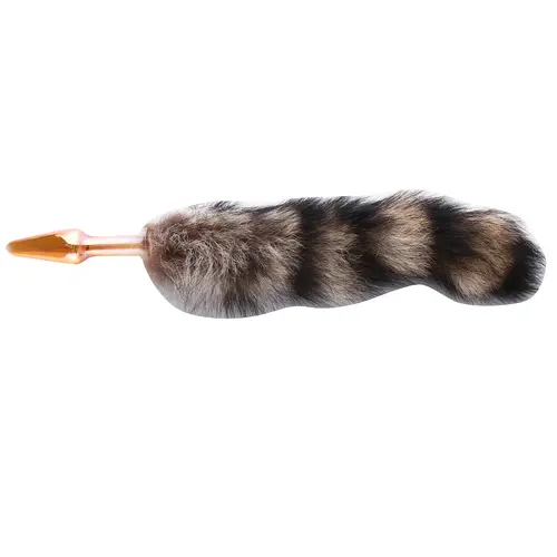 Fluffy Butt Plug - Fox tail - Brown glass  butt plug