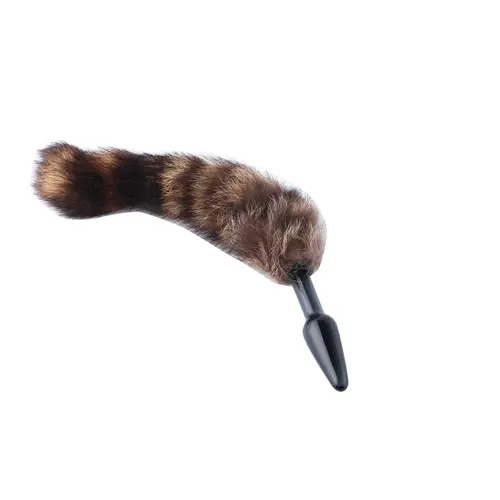 Fluffy Butt Plug - Fox tail - Black glass  butt plug