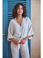 EsQualo BLOUSE SHORT KNOT LINEN NATURAL 28208