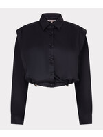 EsQualo Blouse cropped drawstring poplin
