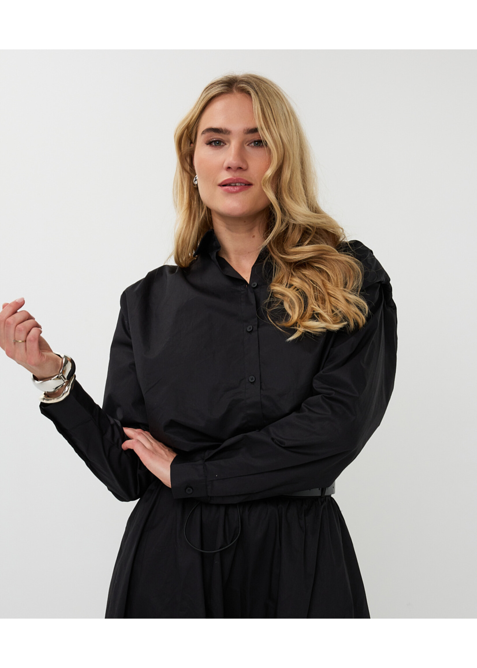 EsQualo Blouse cropped drawstring poplin