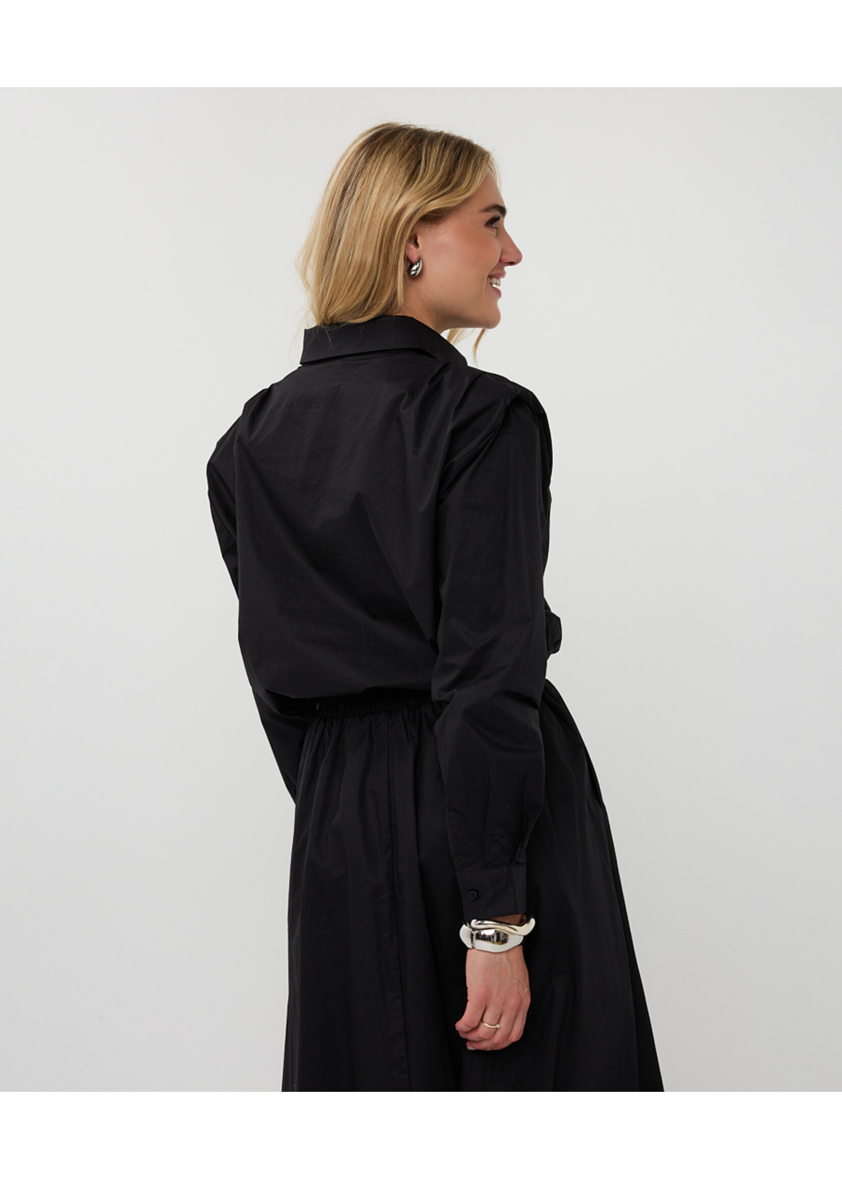 EsQualo Blouse cropped drawstring poplin
