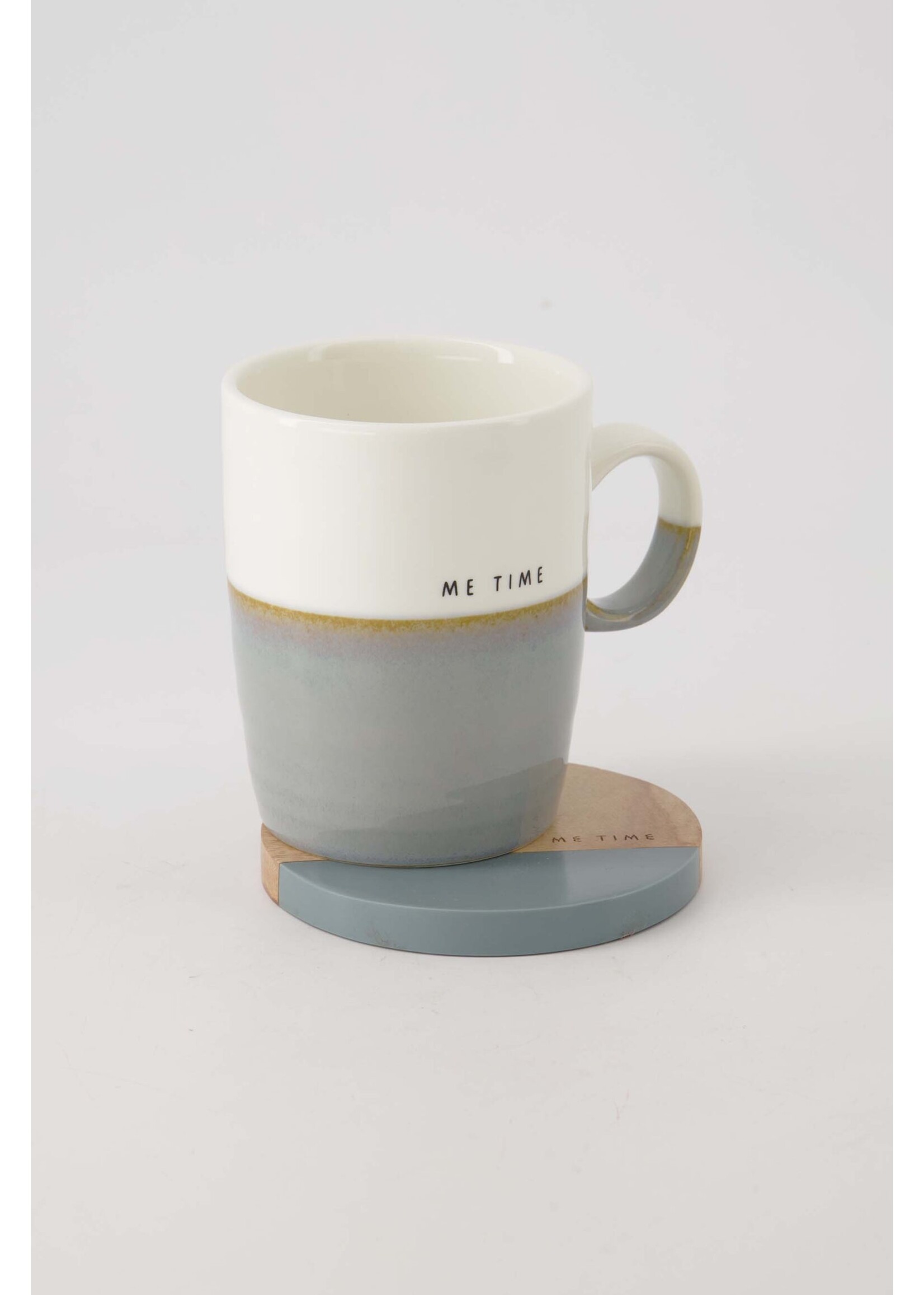 Zusss set van 2 onderzetters hout me time grijsblauw/naturel