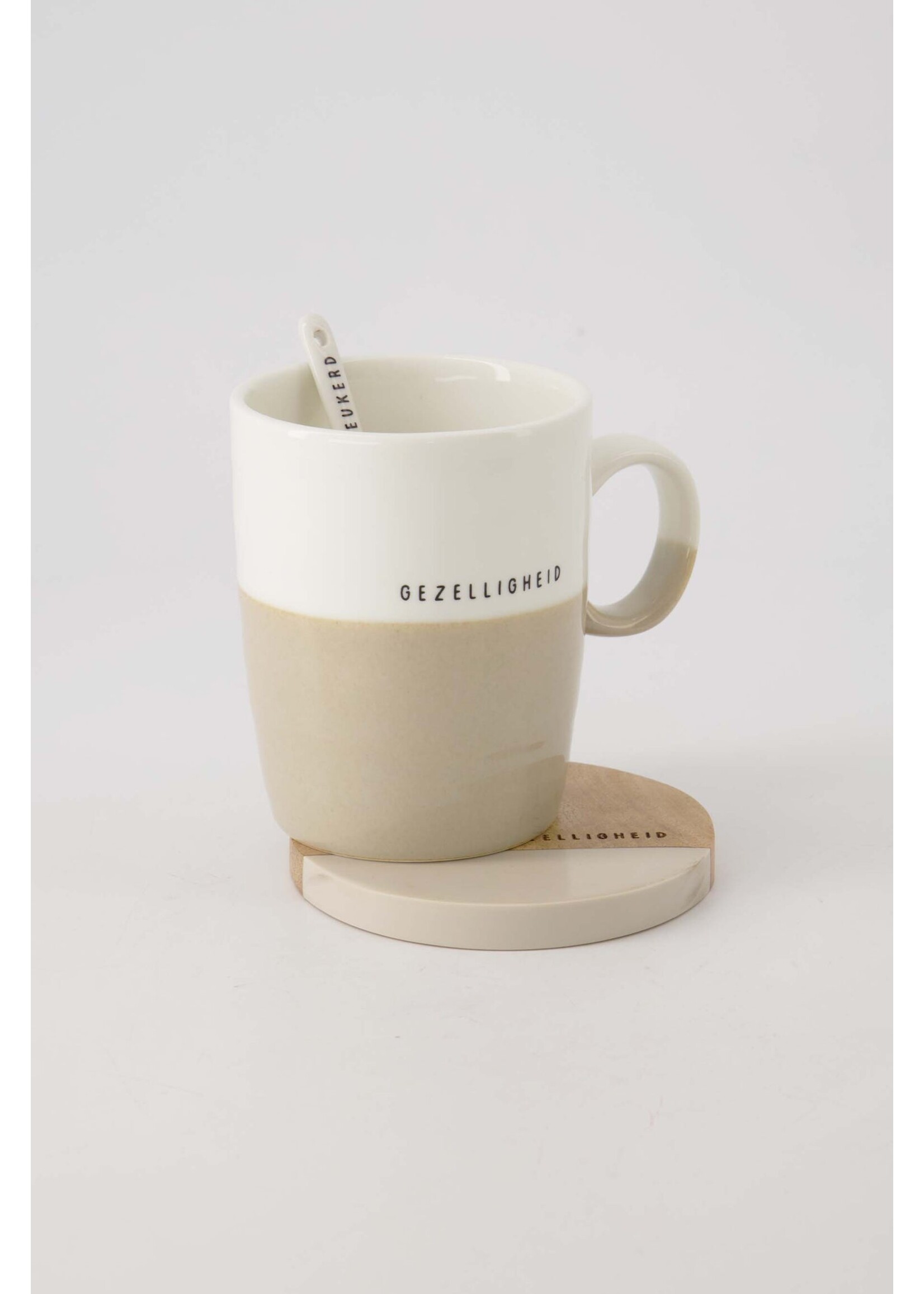 Zusss set van 2 onderzetters hout gezelligheid zand/naturel