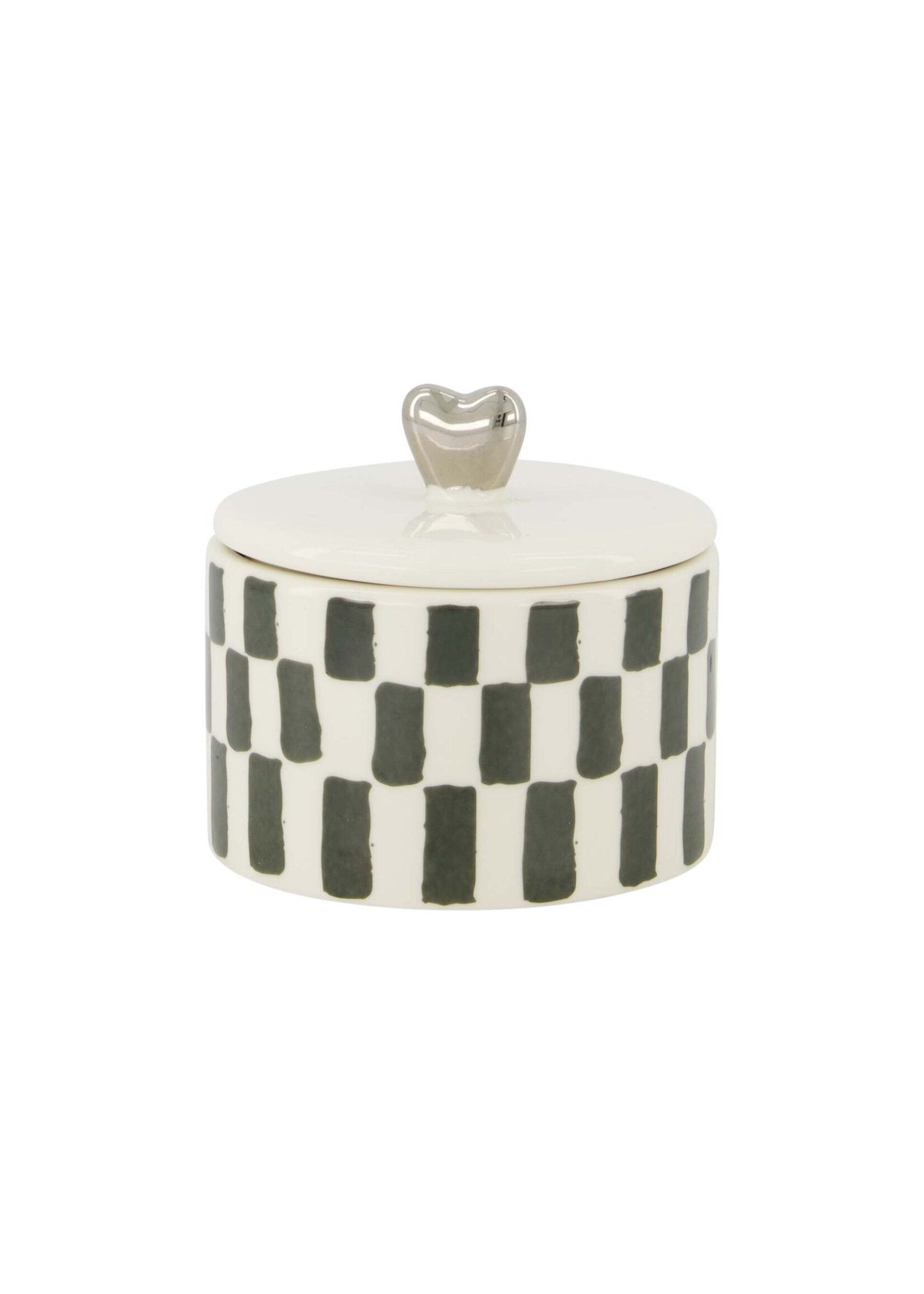 Zusss geurkaars keramiek met deksel zilver hartje wit/grijsblauw