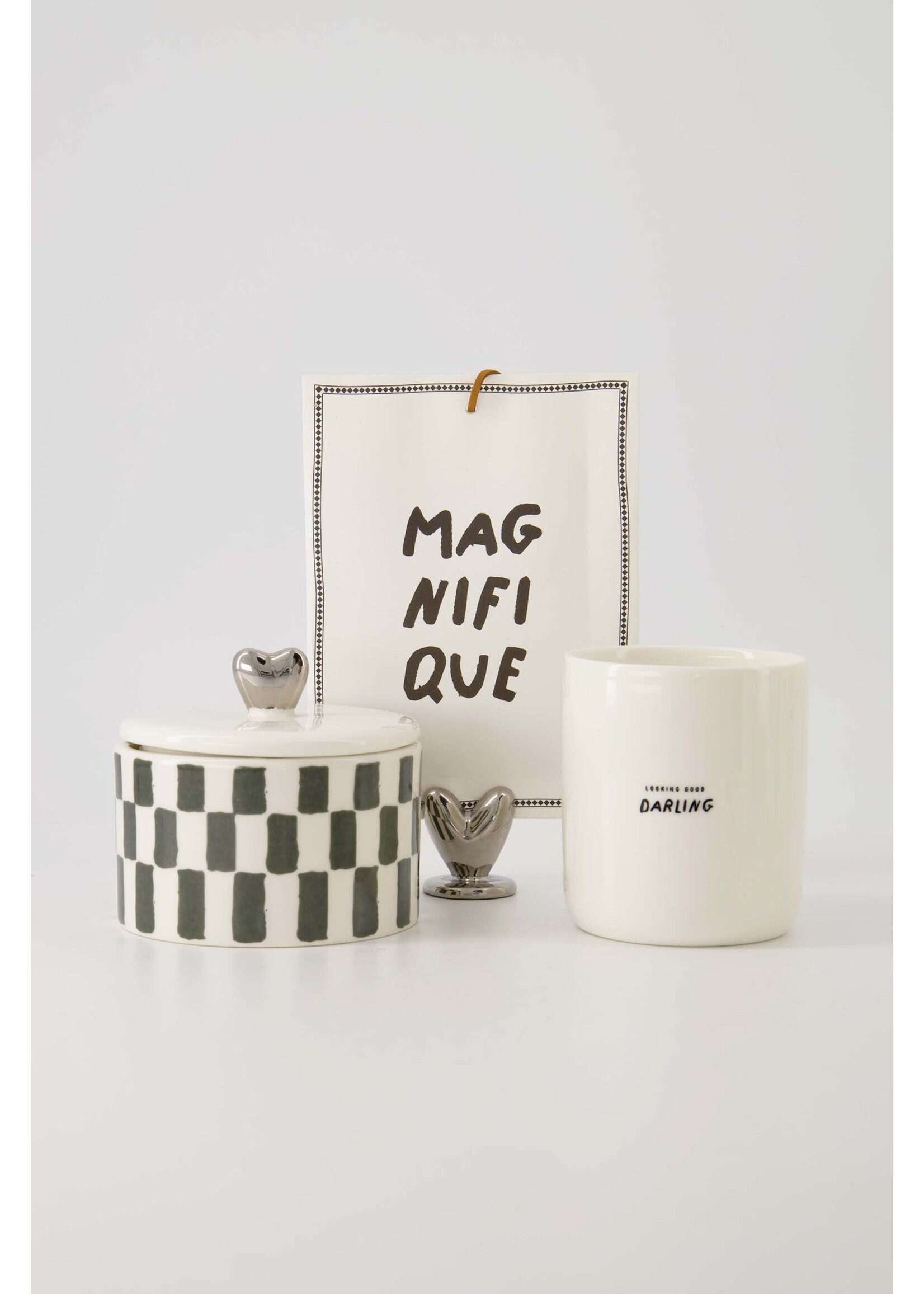 Zusss geurkaars keramiek met deksel zilver hartje wit/grijsblauw