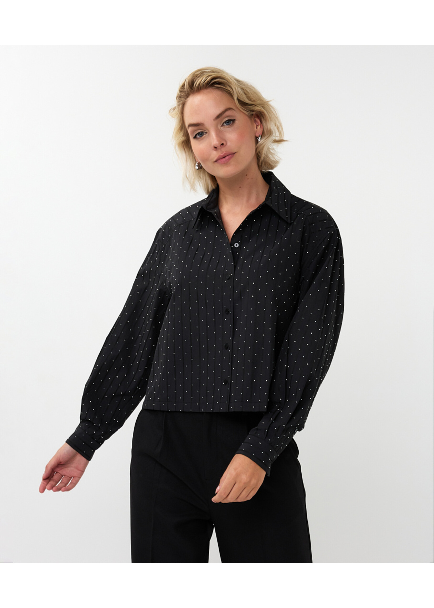 EsQualo Blouse rhinestones striped