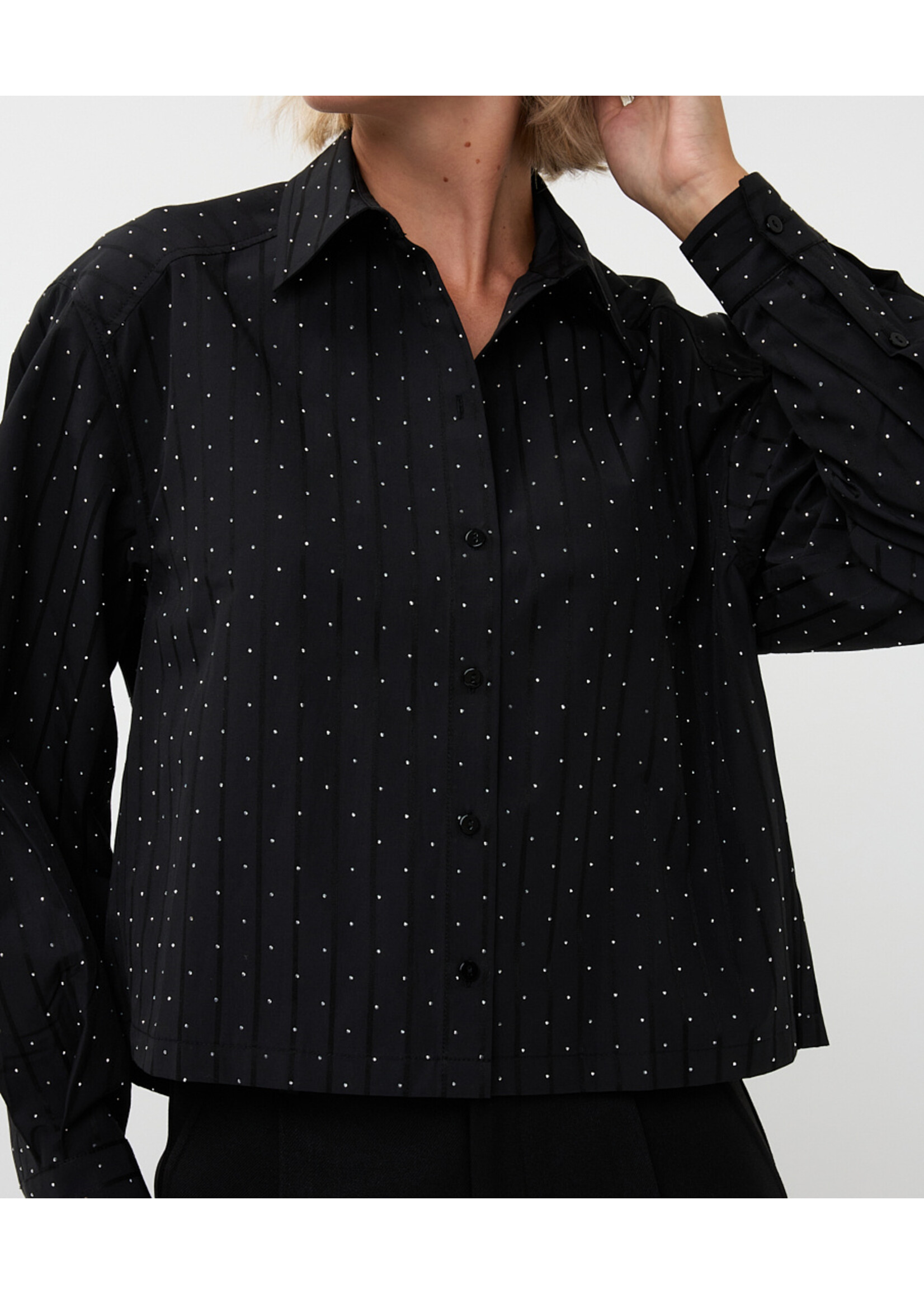 EsQualo Blouse rhinestones striped